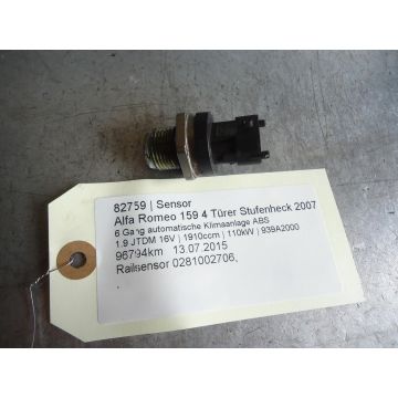 Sensor Alfa Romeo 159 Railsensor 0281002706 1.9 JTDM 16V 1910ccm 110kW 939A2000